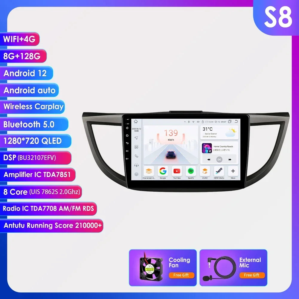 Honda CR-V 4th 2012-2016 9" Android 14 Carplay Android auto wireless wifi bt gps 4g AUTMVCRH4