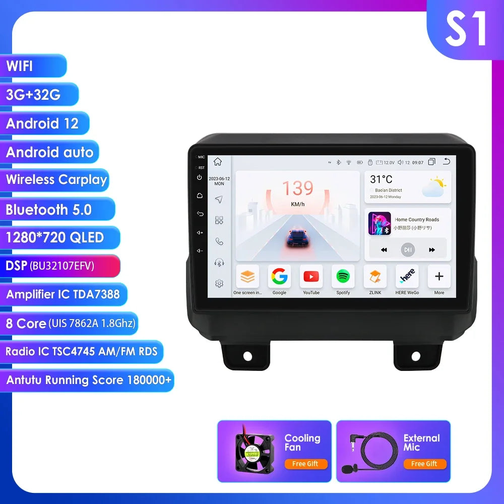 JEEP Wrangler 2018 -2021 9" Android 14 Carplay Android auto wireless wifi bt gps 4g AUTMOFKI