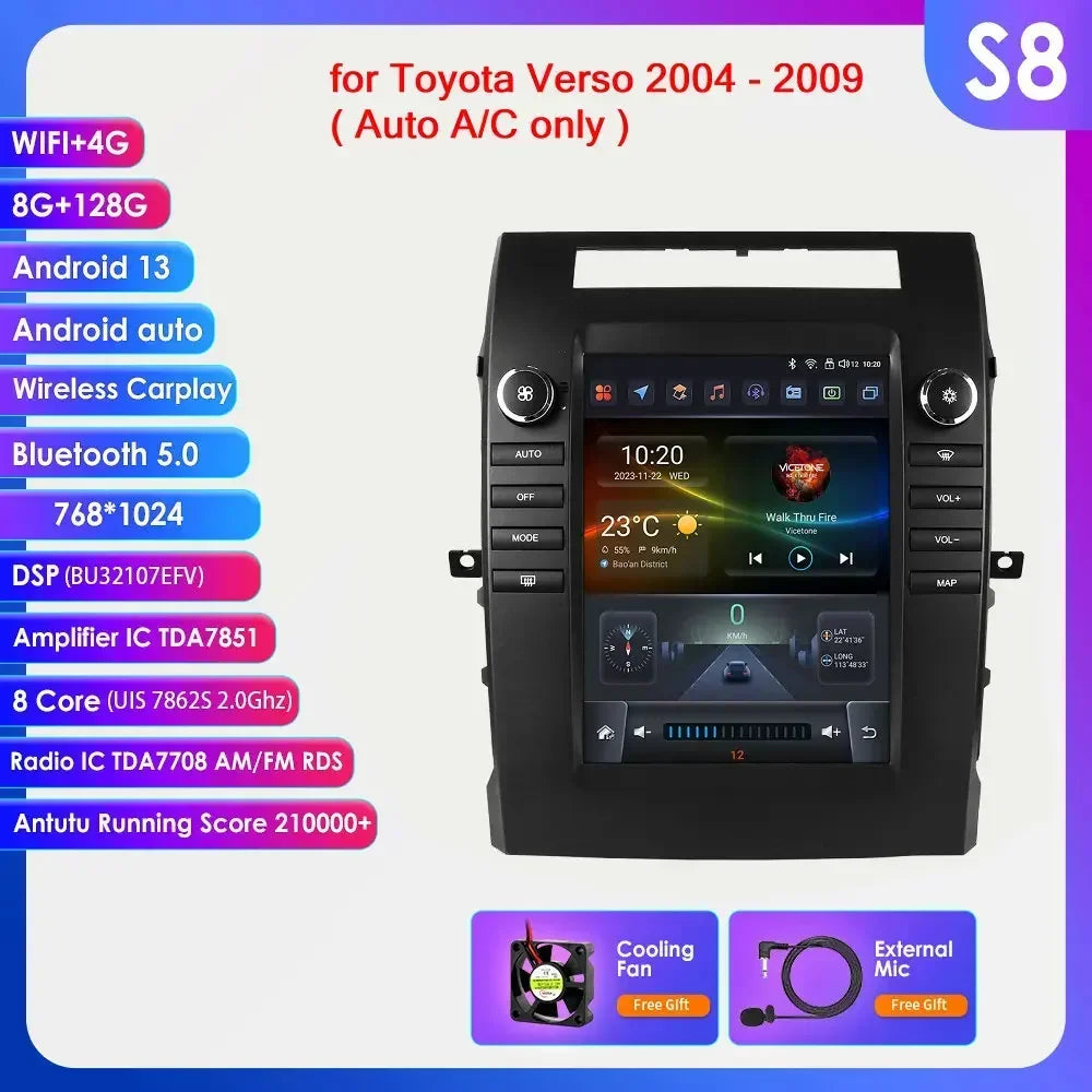 Toyota Verso 2004-2009 9,7" Android 14 Carplay Android auto wireless wifi bt gps 4g AUTMA88T