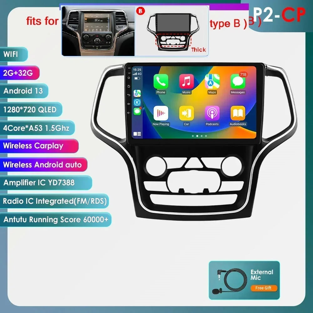Jeep Grand Cherokee WK2 2014-2022 9" Android 14 Carplay Android auto wireless wifi bt gps 4g AUTMFH0Y
