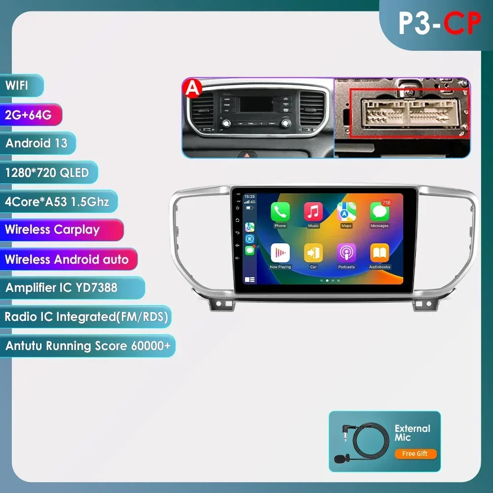 KIA Sportage 4 2016 -2021 9" Android 14 Carplay Android auto wireless wifi bt gps 4g AUTMO3SQ