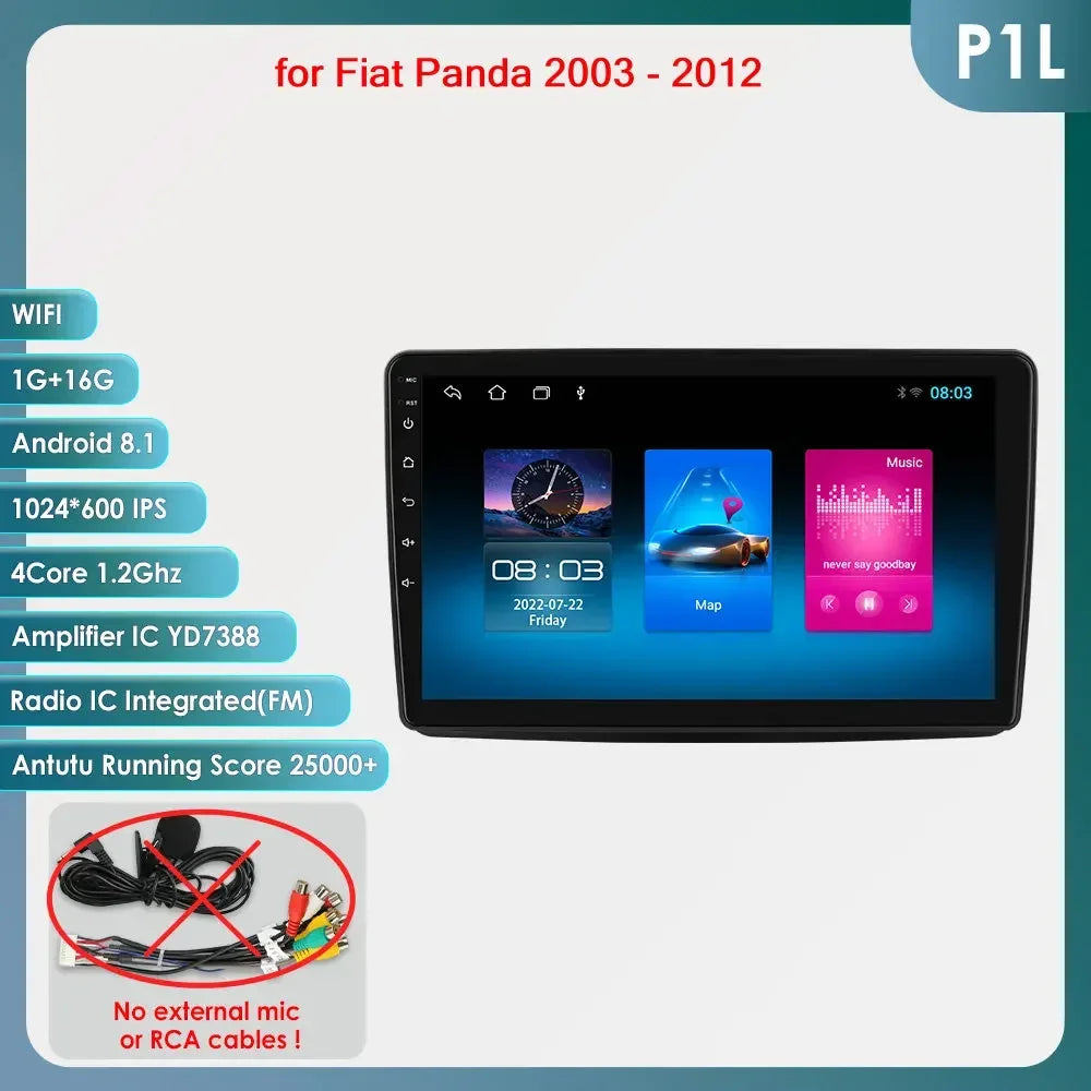 Fiat Panda 2003 - 2012 9" Android 14 Carplay Android auto wireless wifi bt gps 4g AUTMWUM9