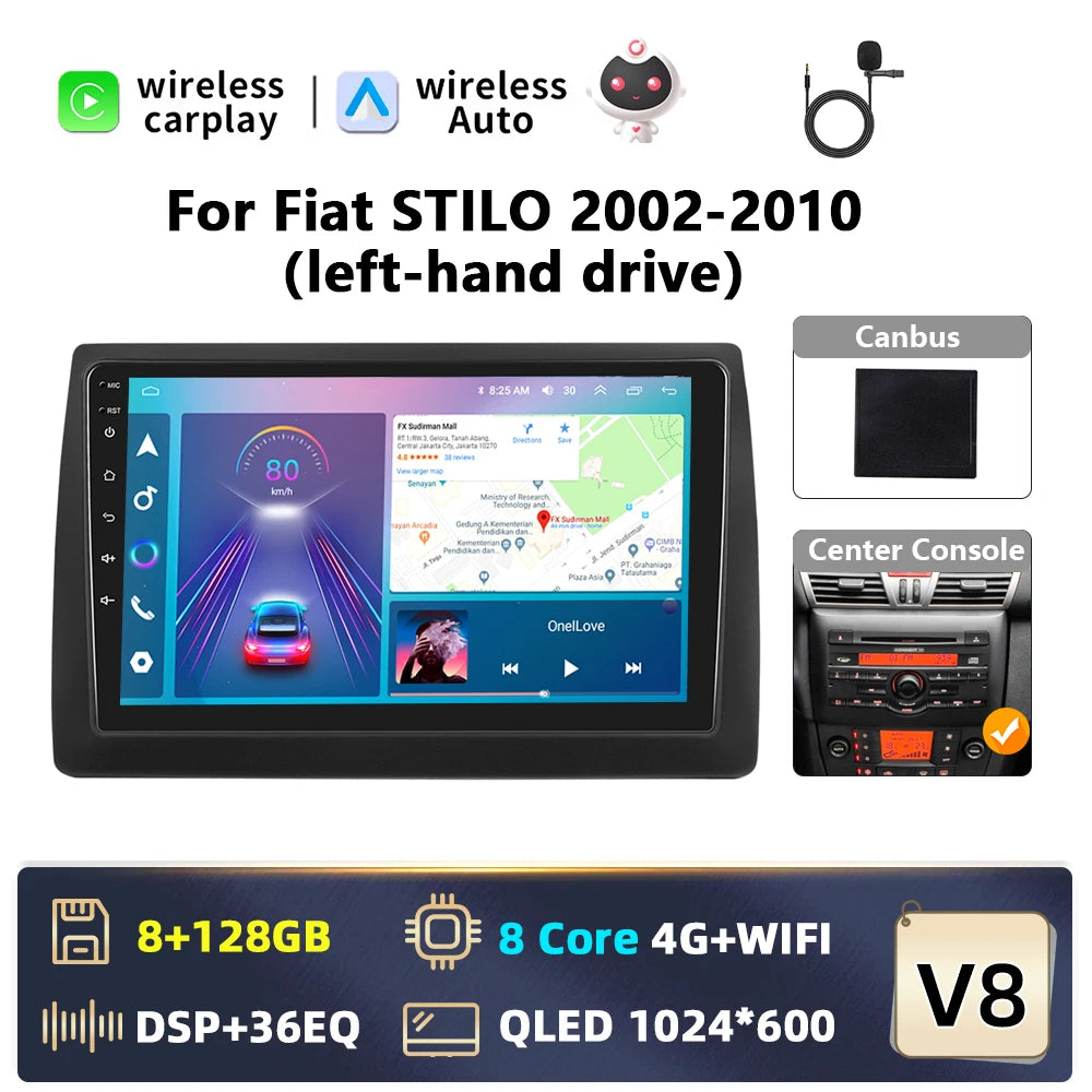 Fiat STILO 2002-2010  9" Android 14  Wireless CarPlay Android Auto GPS WiFi BT radio RDS AUTM7GJT
