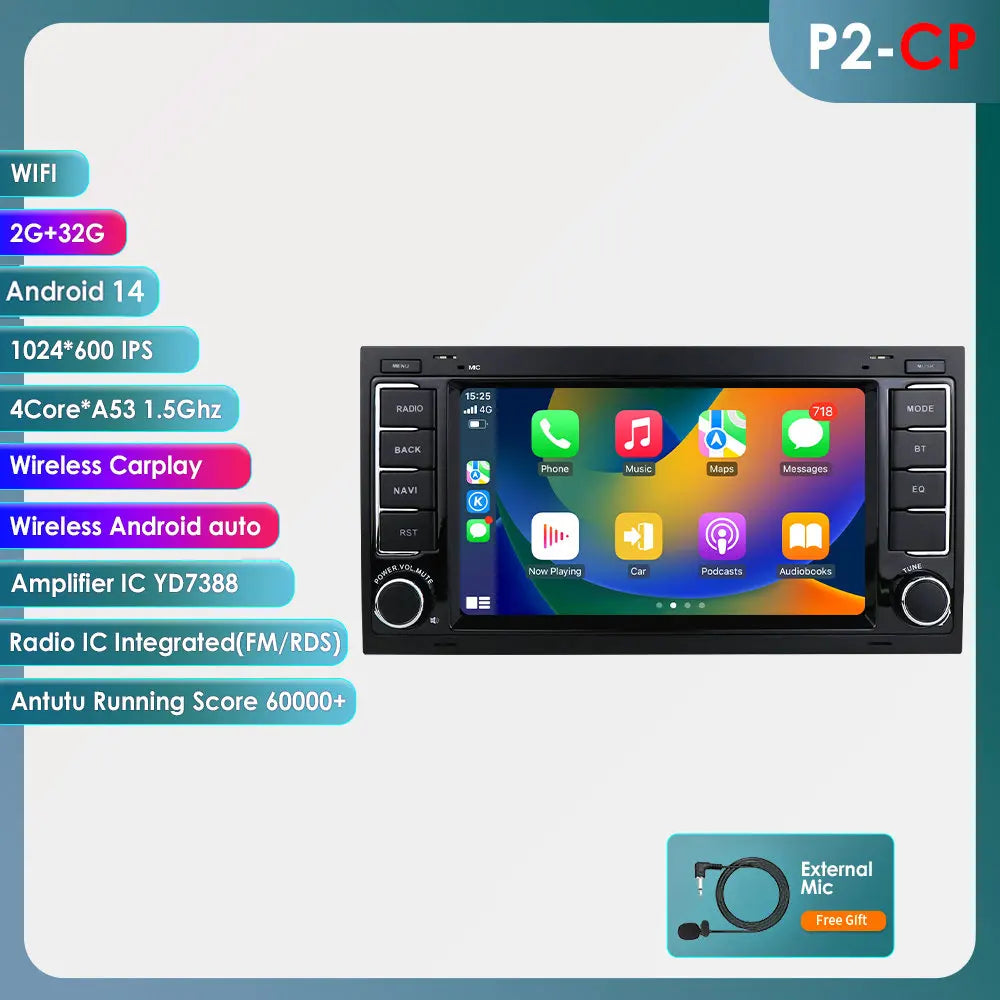 Volkswagen Transporter Touareg 2004-2009 7" Android 14 Carplay Android auto wireless wifi bt gps 4g AUTMZWMR