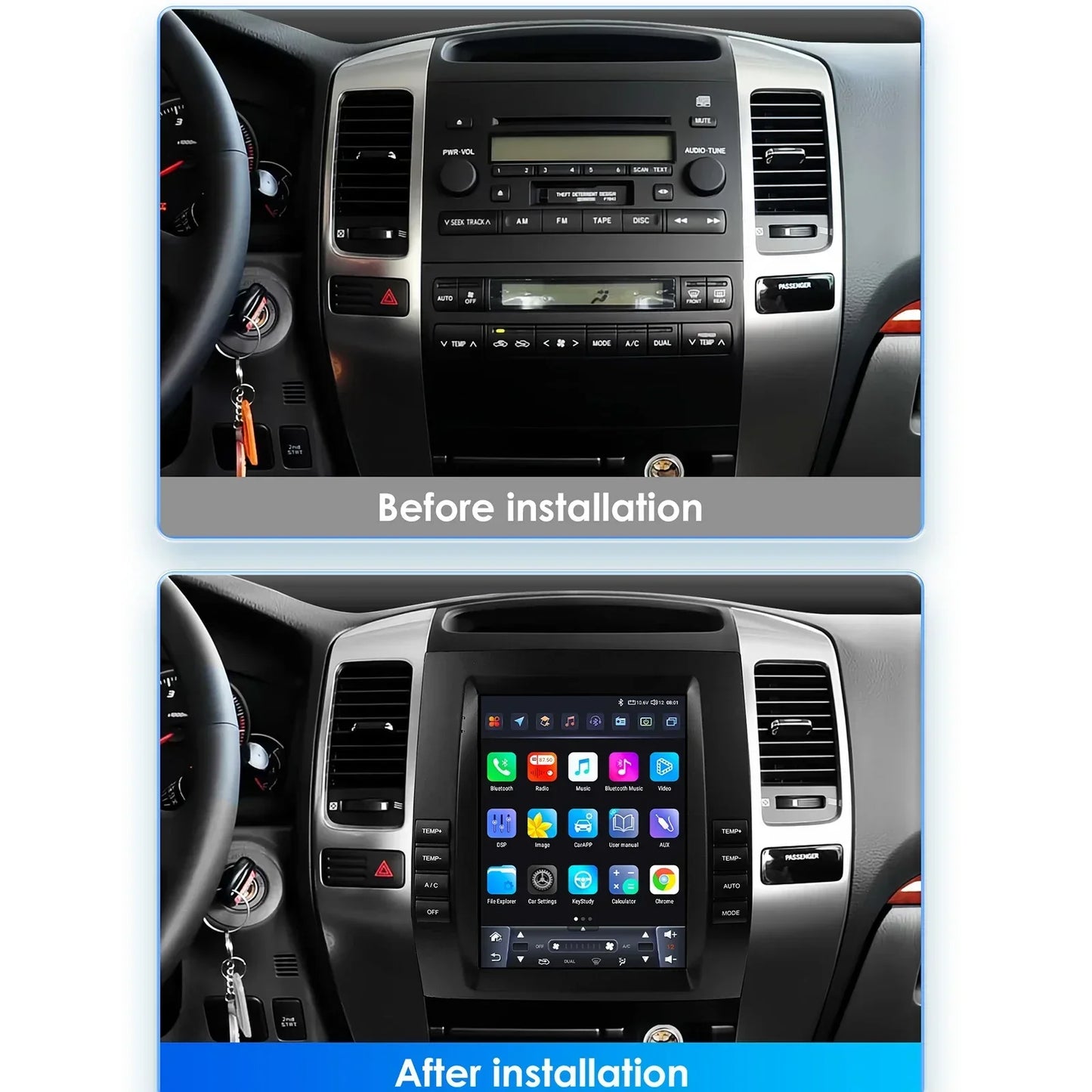Toyota Land Cruiser Prado 120 2002-2009 Lexus GX470 9,7" Android 14 Carplay Android auto wireless wifi bt gps 4g AUTMWU0F