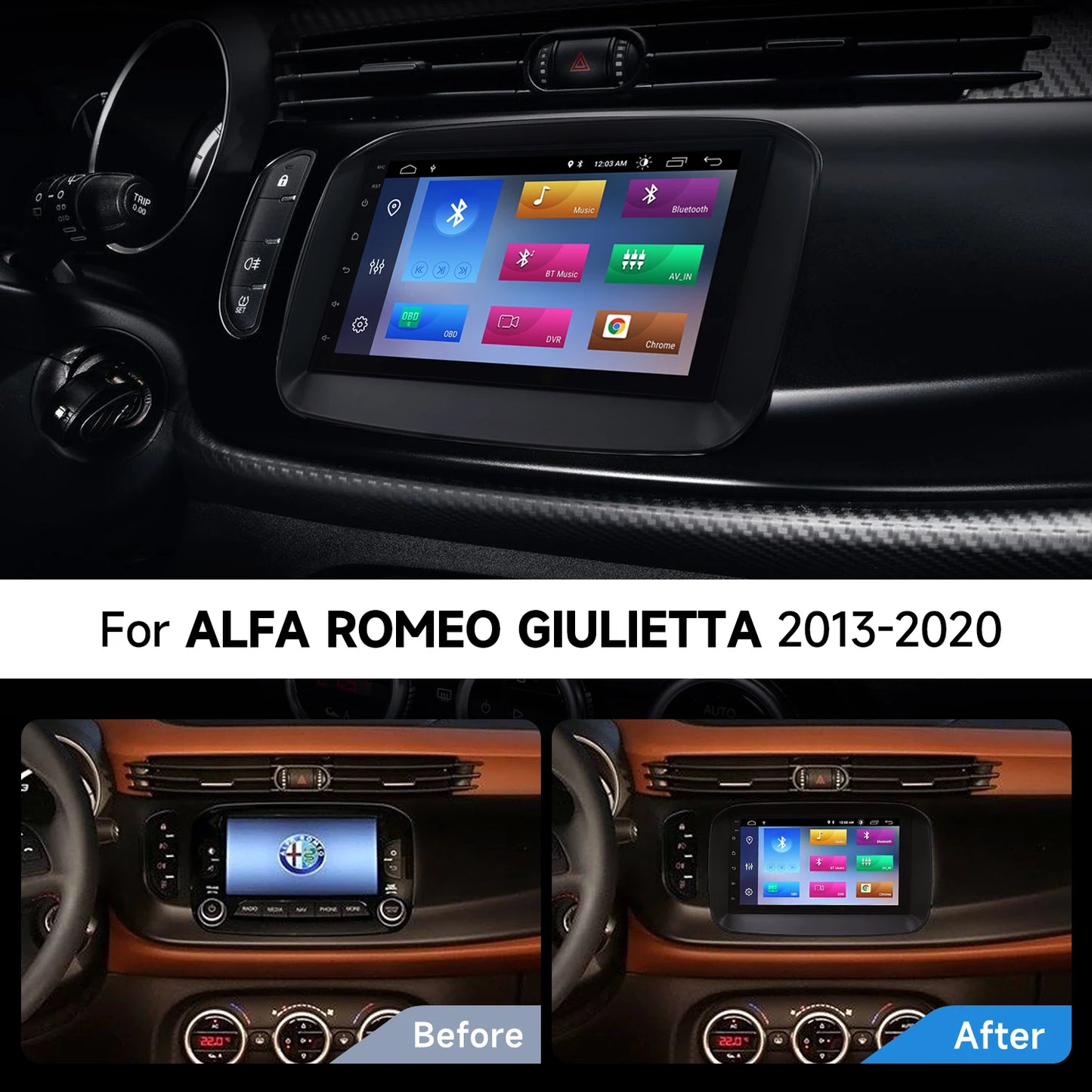 ALFA ROMEO GIULIETTA 2014-2020 7" Android 13 Carplay Android auto wireless wifi bt gps 4g AUTM5GK6