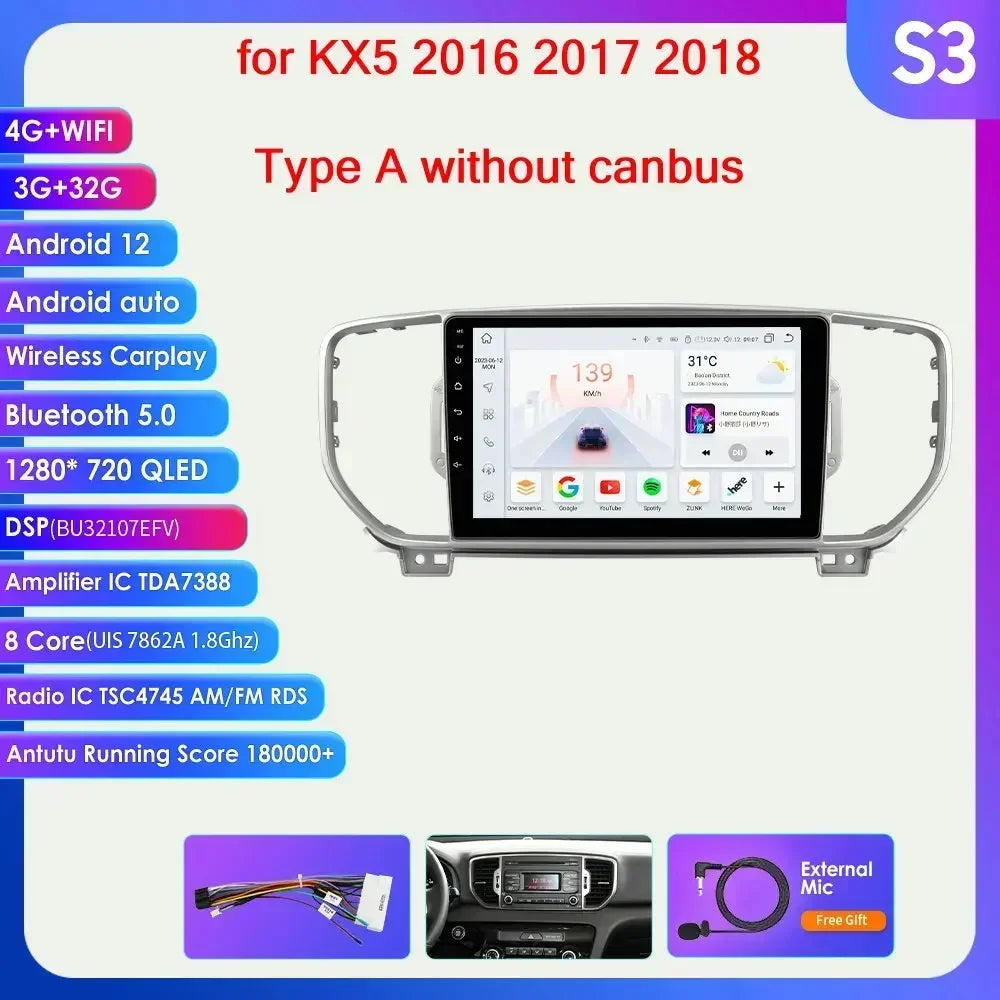 KIA Sportage 4 2016 -2021 9" Android 14 Carplay Android auto wireless wifi bt gps 4g AUTMO3SQ
