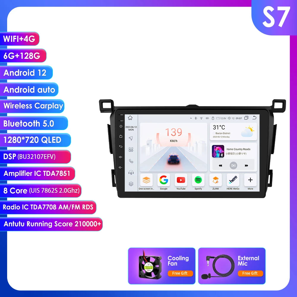 Toyota RAV4 Rav 4 2013-2018 9" Android 14 Carplay Android auto wireless wifi bt gps 4g AUTM4VARTY