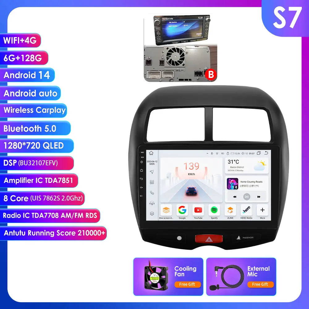 Mitsubishi ASX 1 2010 - 2018 9"Android 14 Carplay Android auto wireless wifi bt gps 4g RDS AUTMMTBSX