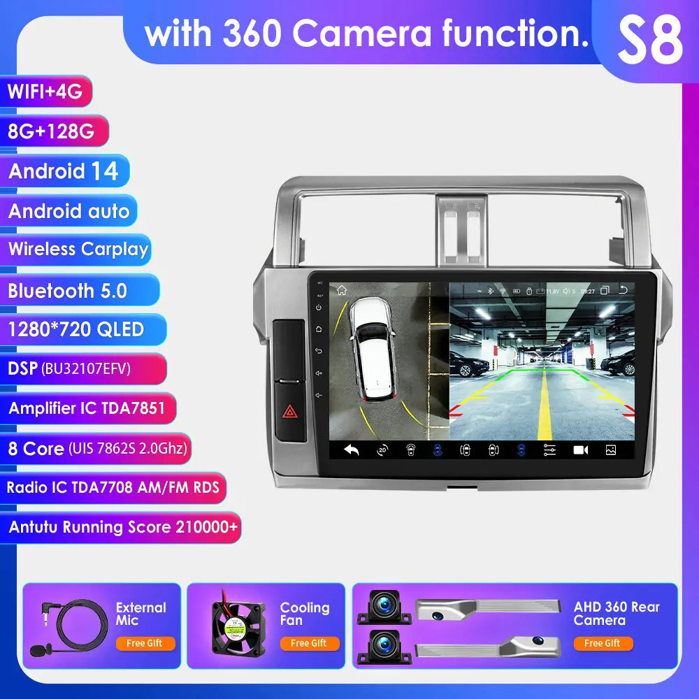 Toyota Land Cruiser Prado 150 2013 - 2017 9" Android 14 Carplay Android auto wireless wifi bt gps 4g AUTMPRCLLT