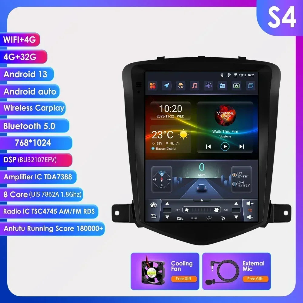 Chevrolet Cruze J300 2008-2012 9,7" Android 14 Carplay Android auto wireless wifi bt gps 4g AUTMIZKN