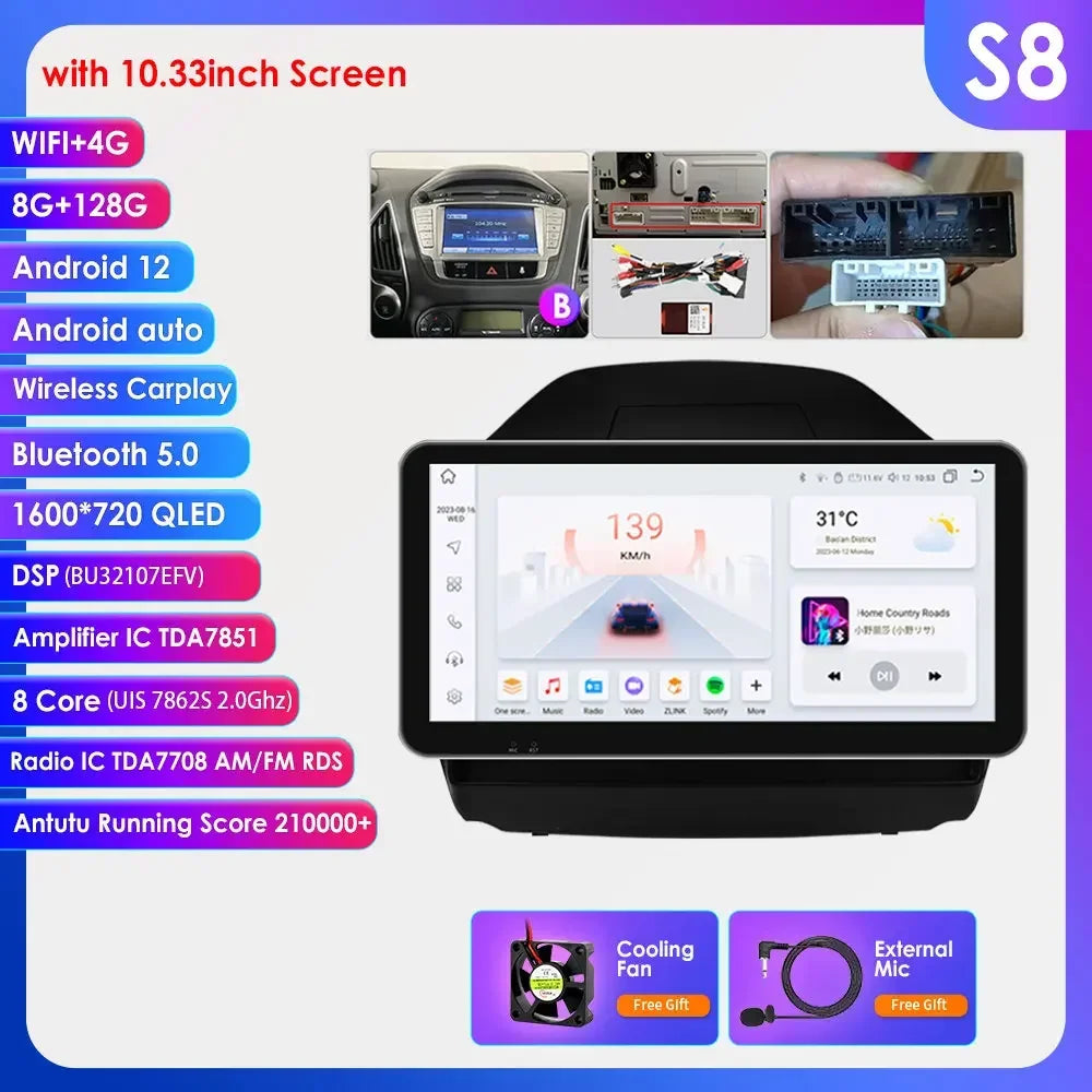 Hyundai Tucson 2 LM IX35 2009-2015 9" / 10,33" Android 14 Carplay Android auto wireless wifi bt gps 4g AUTMKXK8