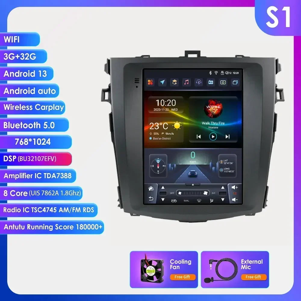 Toyota Corolla E140 / E150 2006 - 2013 9.7" Android 14 Carplay Android auto wireless wifi bt gps 4g CRLTYTE2