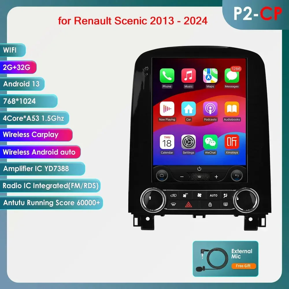 Renault Scenic 2013 - 2024 9,7" Android 14 Carplay Android auto wireless wifi bt gps 4g AUTMXM05