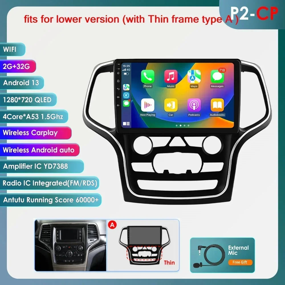 Jeep Grand Cherokee WK2 2014-2022 9" Android 14 Carplay Android auto wireless wifi bt gps 4g AUTMFH0Y