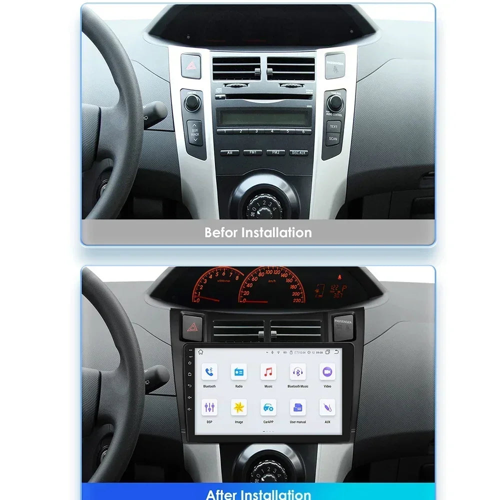 Toyota Yaris 2005-2012 9" Android 14 Carplay Android auto wireless wifi bt gps 4g AUTMT2N6