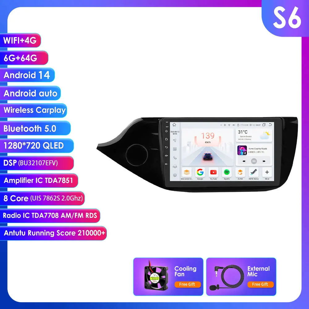 KIA Cee'd JD 2012 - 2016 9" Android 14 Carplay Android auto wireless wifi bt gps 4g AUTMQQ9Z