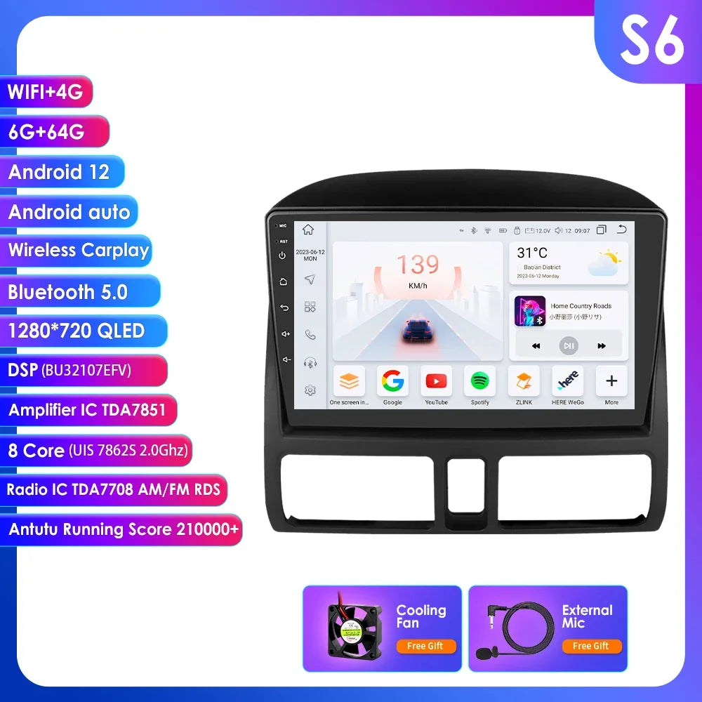 Honda CR-V 2001 - 2006 Android 14 9" Carplay Android auto wireless wifi bt gps 4g RDS AUTMDCRV1