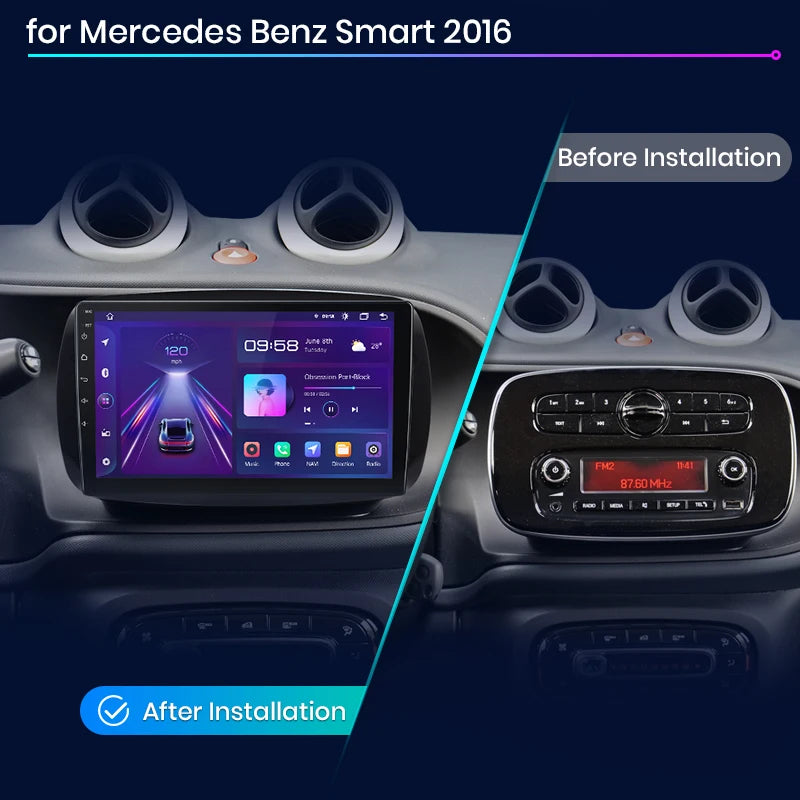 Mercedes Benz Smart dal 2016 V1 AI Voice Wireless CarPlay Android Auto Radio RDS WIFI GPS BT Car Multimedia autoradio AUTMMMSFW