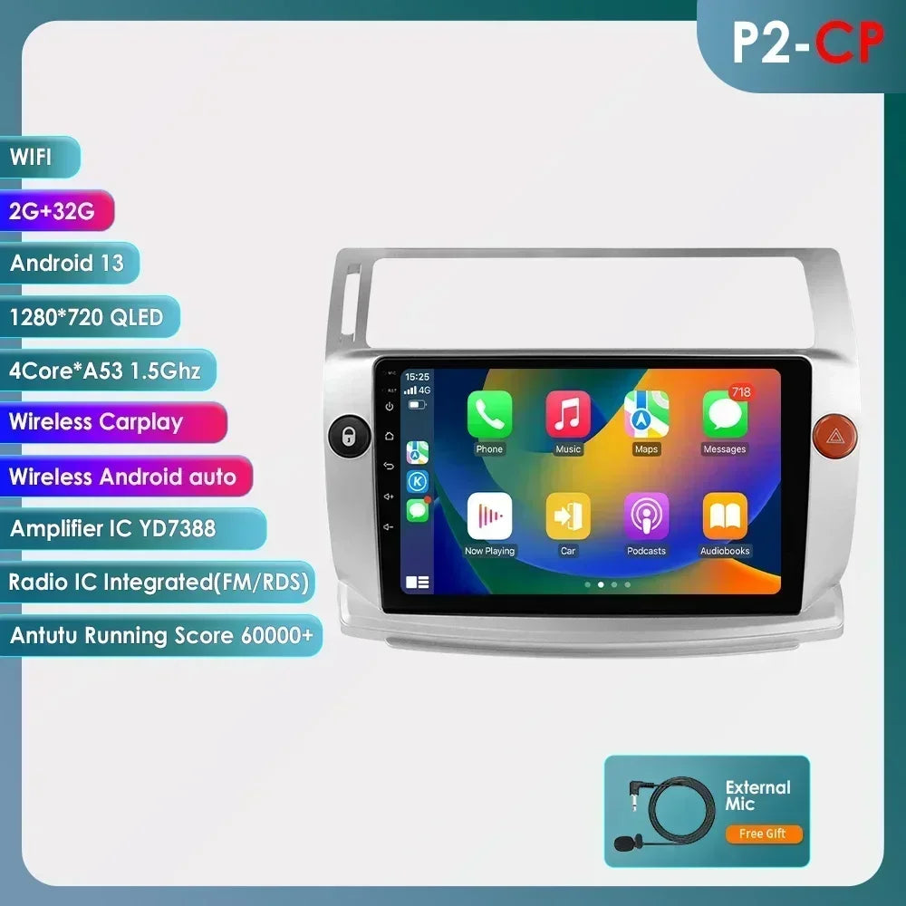 Citroen C4 C-Quatro 2004-2009 9" Android 14 Carplay Android auto wireless wifi bt gps 4g AUTM4029