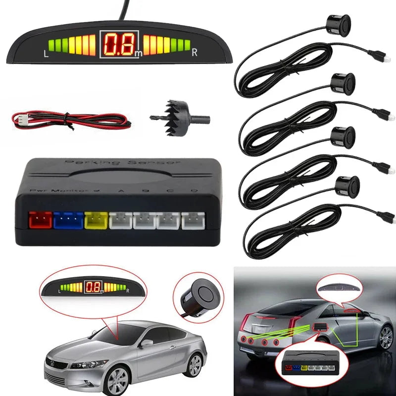 Sensori di parcheggio universali kit 4 pezzi nero/argento AUTMSPS1
