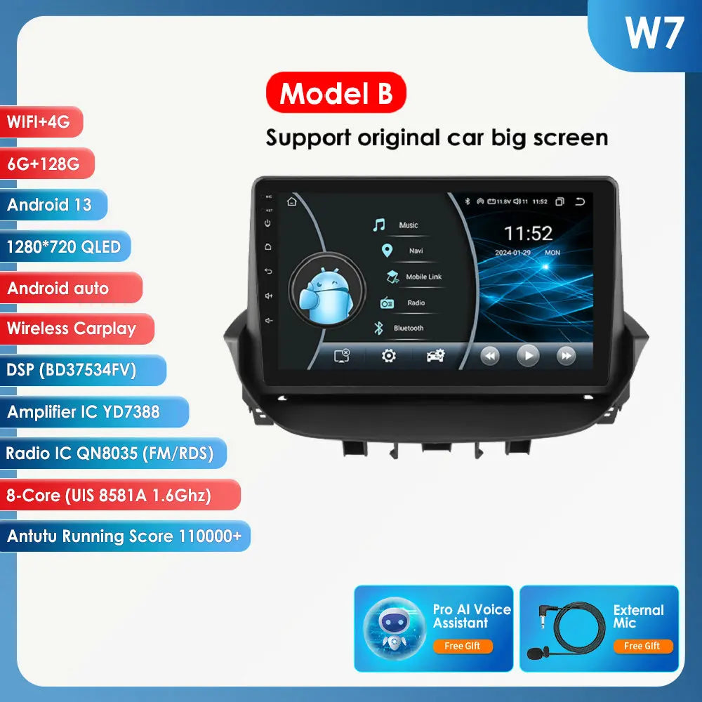 Renault Laguna 2 2001-2007 9" Android 14 Carplay Android auto wireless wifi bt gps 4g AUTMTAL9
