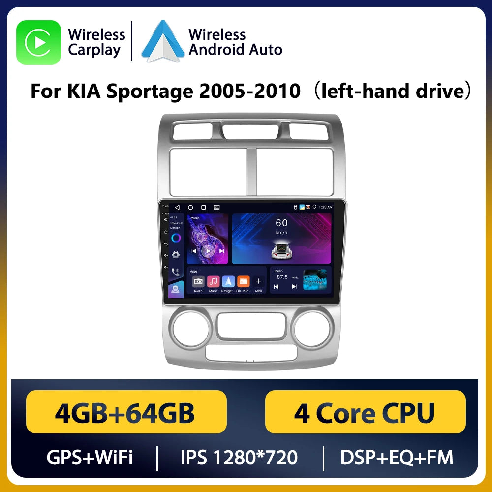 KIA Sportage 2005-2010 9" Android 14 Carplay Android auto wireless wifi bt gps 4g AUTMVR4R