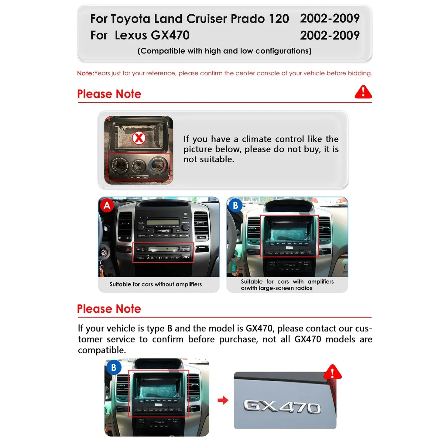 Toyota Land Cruiser Prado 120 2002-2009 Lexus GX470 9,7" Android 14 Carplay Android auto wireless wifi bt gps 4g AUTMWU0F