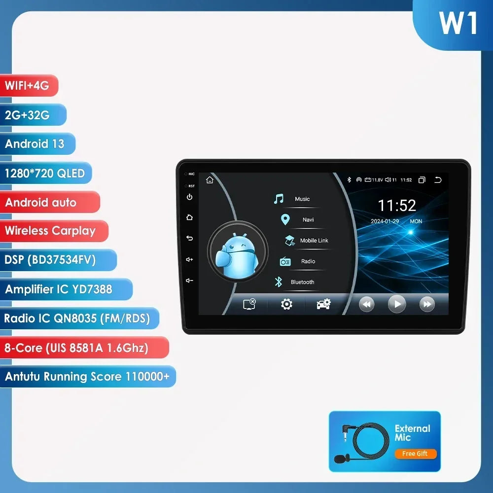 Fiat Ducato Peugeot Boxer Citroen Jumper 2 2006-2022 9" Android 14 Carplay Android auto wireless wifi bt gps 4g AUTM7UCV