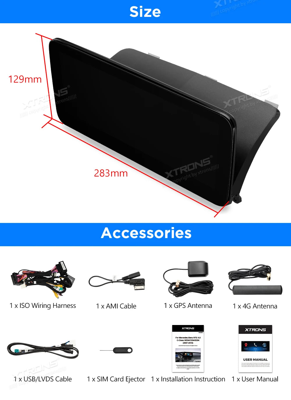 Mercedes C- W204 NGT 4.0 10.25'' Android 13 8 Core 8+128GB Car Radio 4G CarPlay Android Auto WIFI QAM1240M12C40