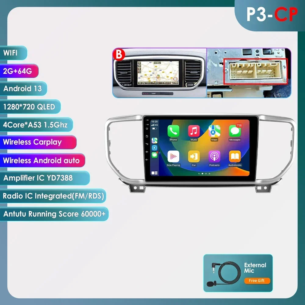 KIA Sportage 4 2016 -2021 9" Android 14 Carplay Android auto wireless wifi bt gps 4g AUTMO3SQ