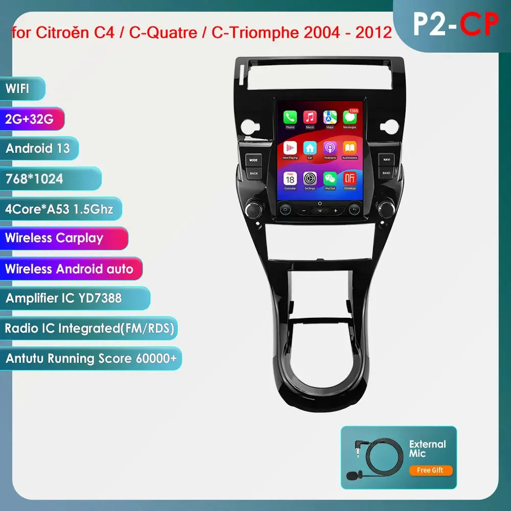 Citroen C4 C-Triomphe Quatre 2004-2014 9,7" Android 14 Carplay Android auto wireless wifi bt gps 4g AUTMZRKL