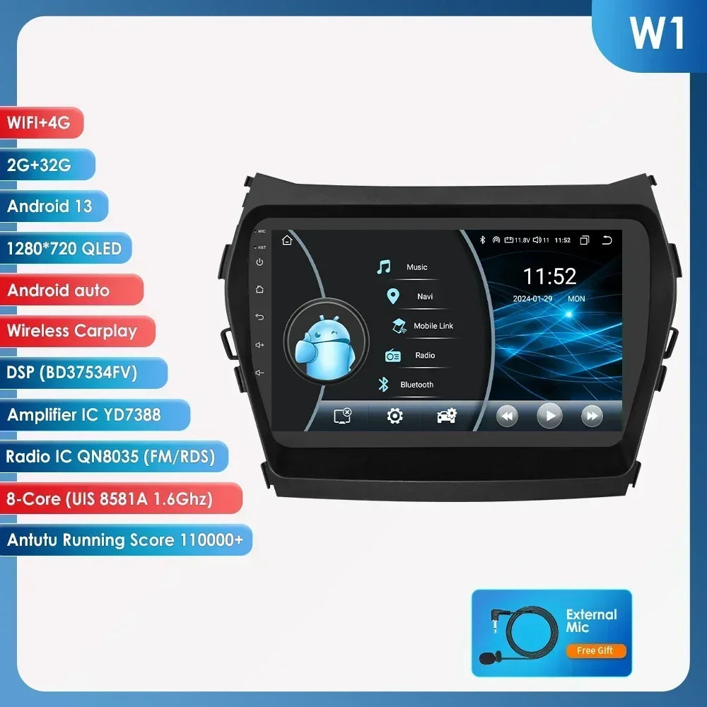 Hyundai Santa Fe 3 2013-2017 IX45 9" / 10,33" Android 14 Carplay Android auto wireless wifi bt gps 4g AUTM1AC6