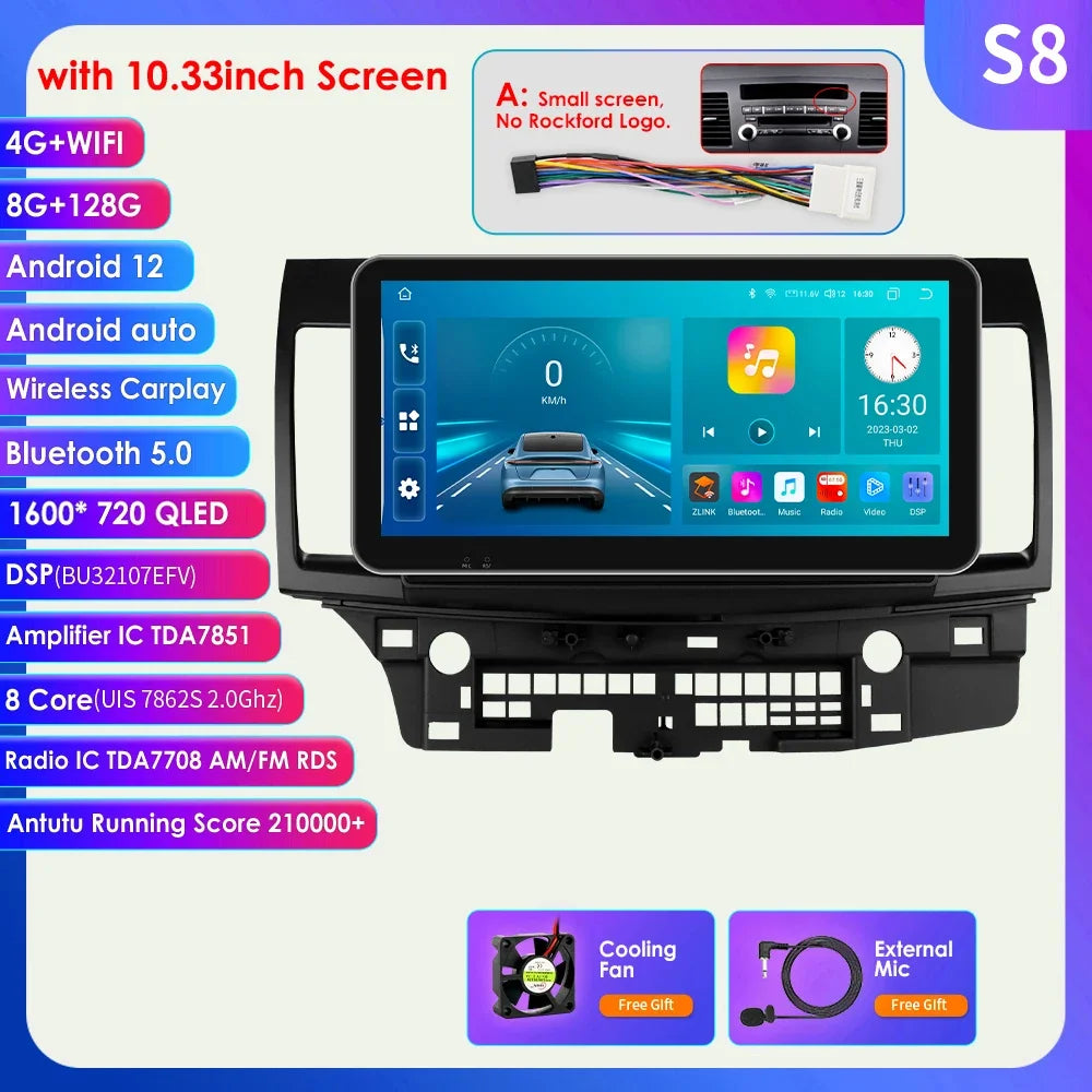 Mitsubishi Lancer 2007-2012 9" Android 14 Carplay Android auto wireless wifi bt gps 4g AUTMLCRMT