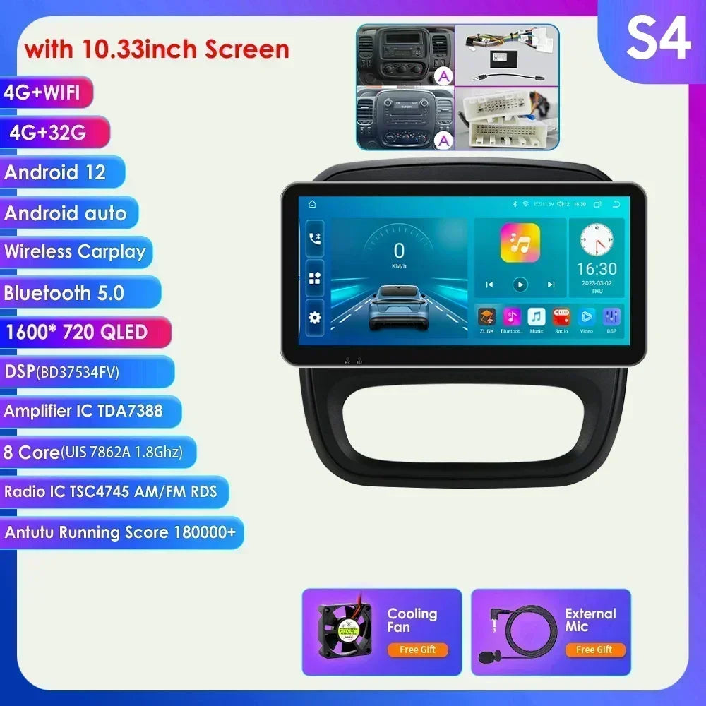 Renault Trafic 3 / Opel Vivaro B 2014-2021 9" 10.33'' 9" Android 14 Carplay Android auto wireless wifi bt gps 4g AUTMUYH9