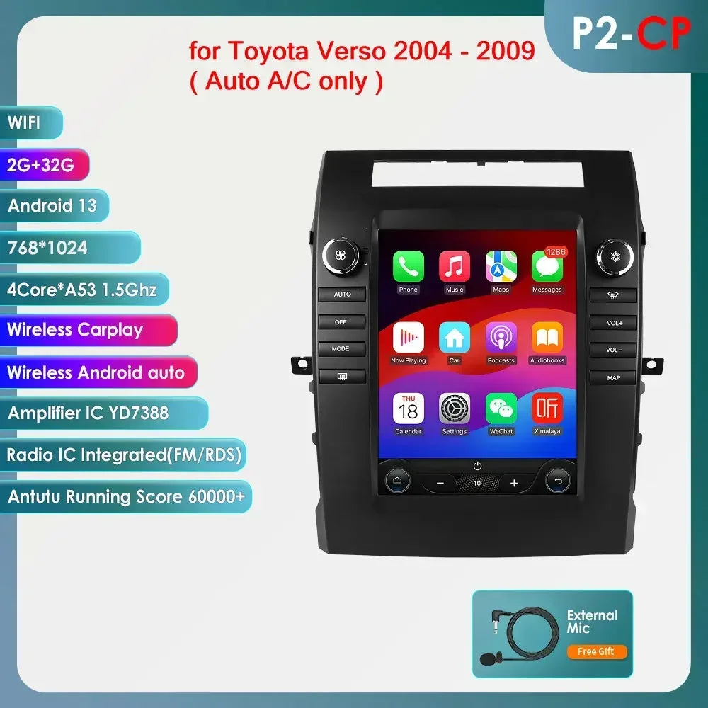 Toyota Verso 2004-2009 9,7" Android 14 Carplay Android auto wireless wifi bt gps 4g AUTMA88T