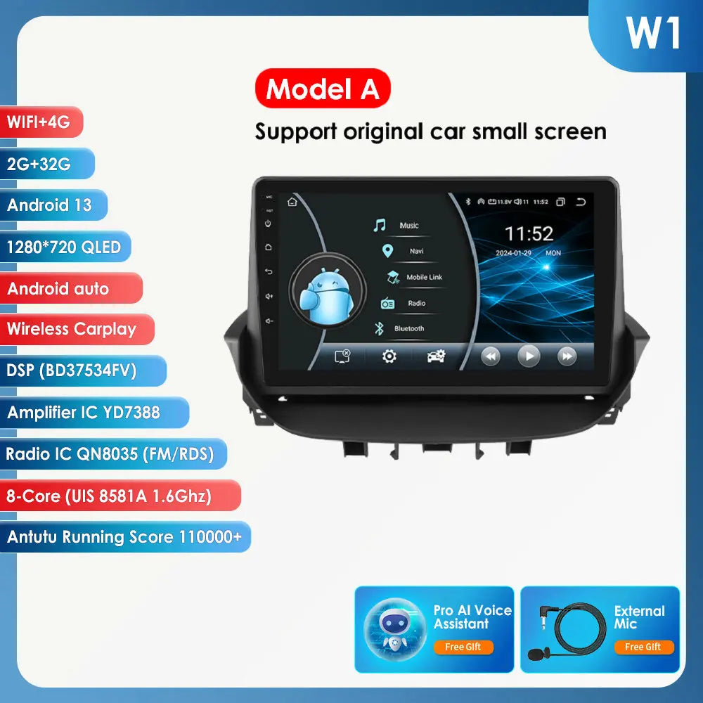 Renault Laguna 2 2001-2007 9" Android 14 Carplay Android auto wireless wifi bt gps 4g AUTMTAL9