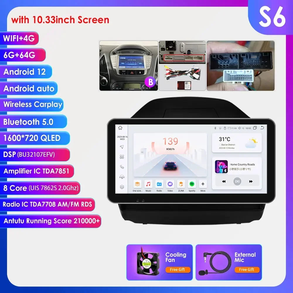 Hyundai Tucson 2 LM IX35 2009-2015 9" / 10,33" Android 14 Carplay Android auto wireless wifi bt gps 4g AUTMKXK8
