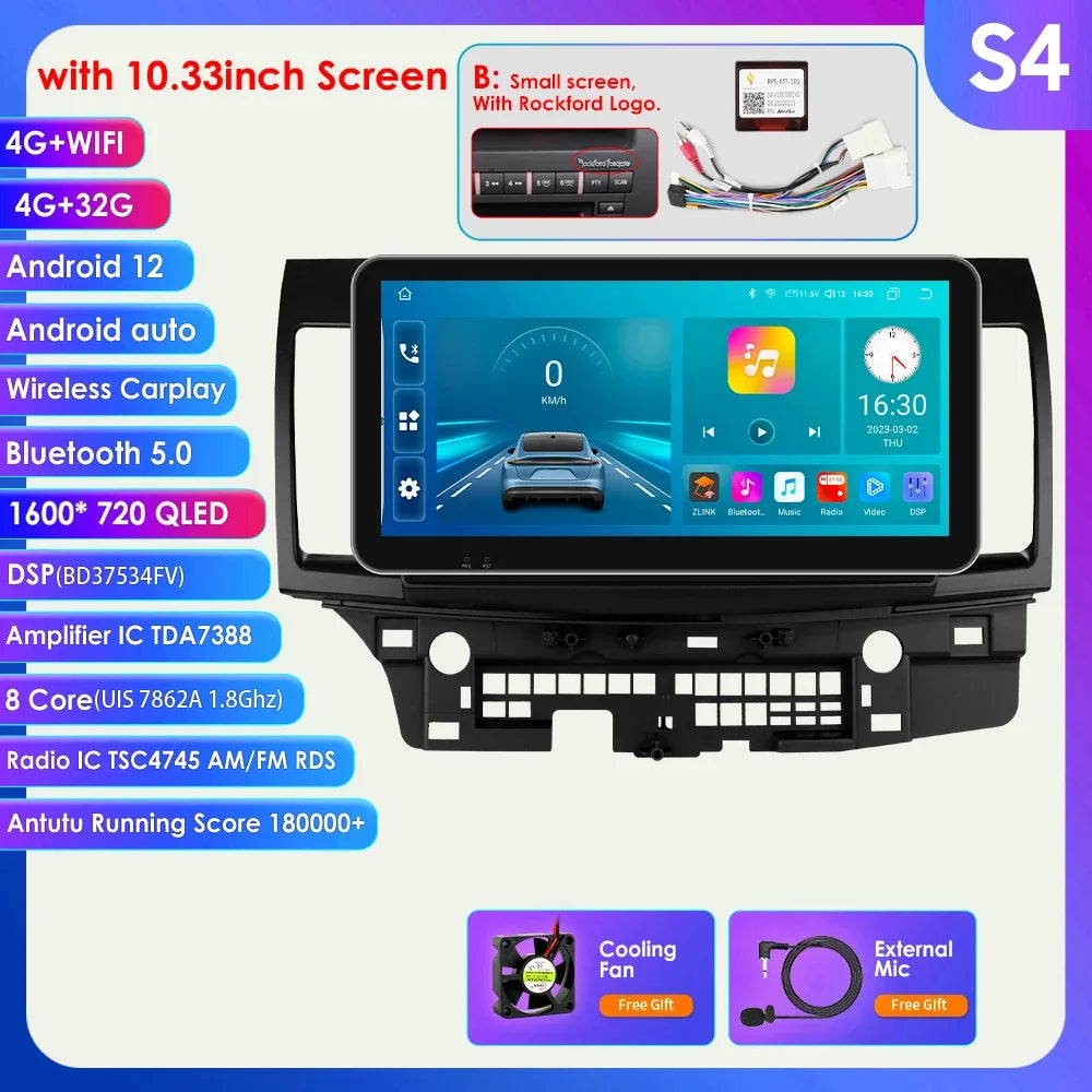 Mitsubishi Lancer 2007-2012 9" Android 14 Carplay Android auto wireless wifi bt gps 4g AUTMLCRMT