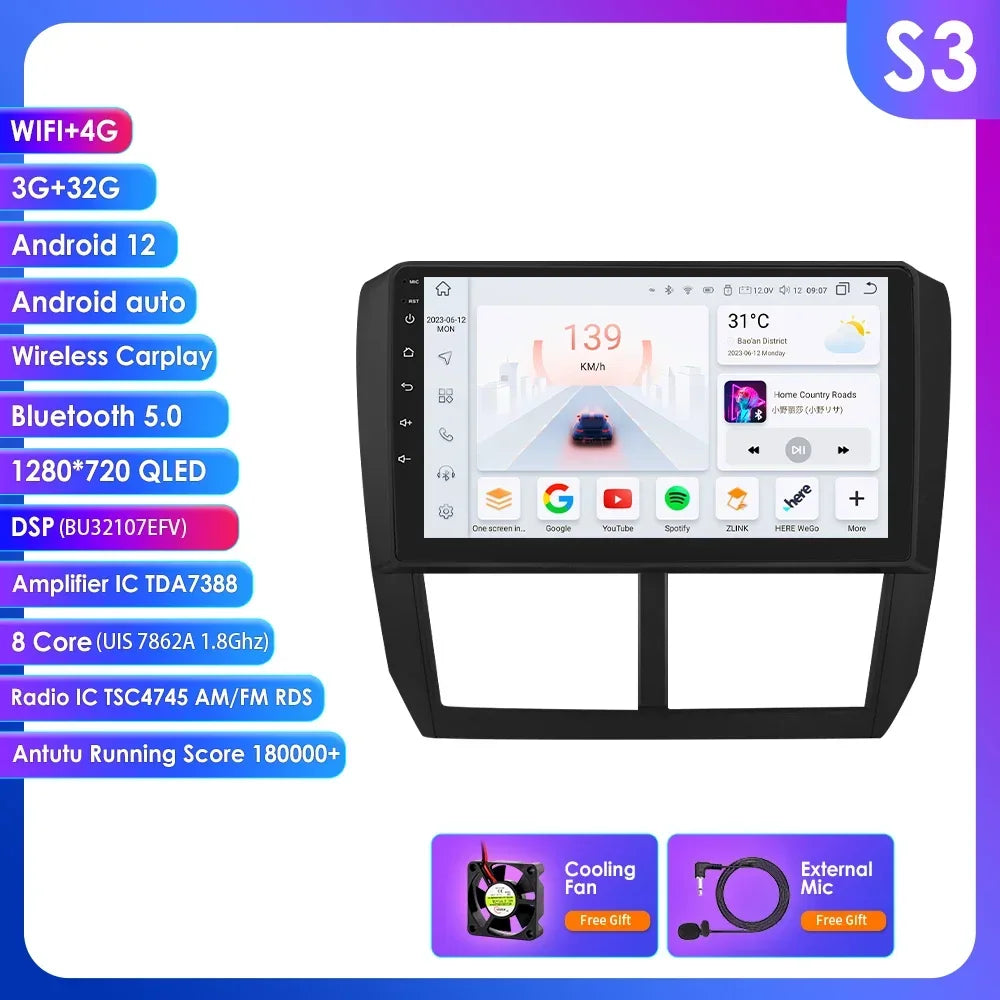 Subaru Forester 3 SH 2007-2013 Impreza WRX " Android 14 Carplay Android auto wireless wifi bt gps 4g AUTMFSTSB