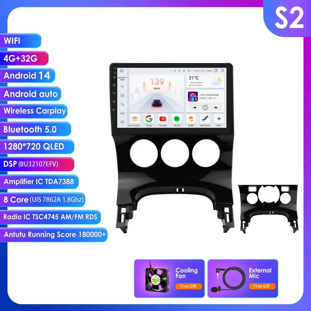 Peugeot 3008 5008 2009-2015 9" Android 14 Carplay Android auto wireless wifi bt gps 4g AUTMGA43