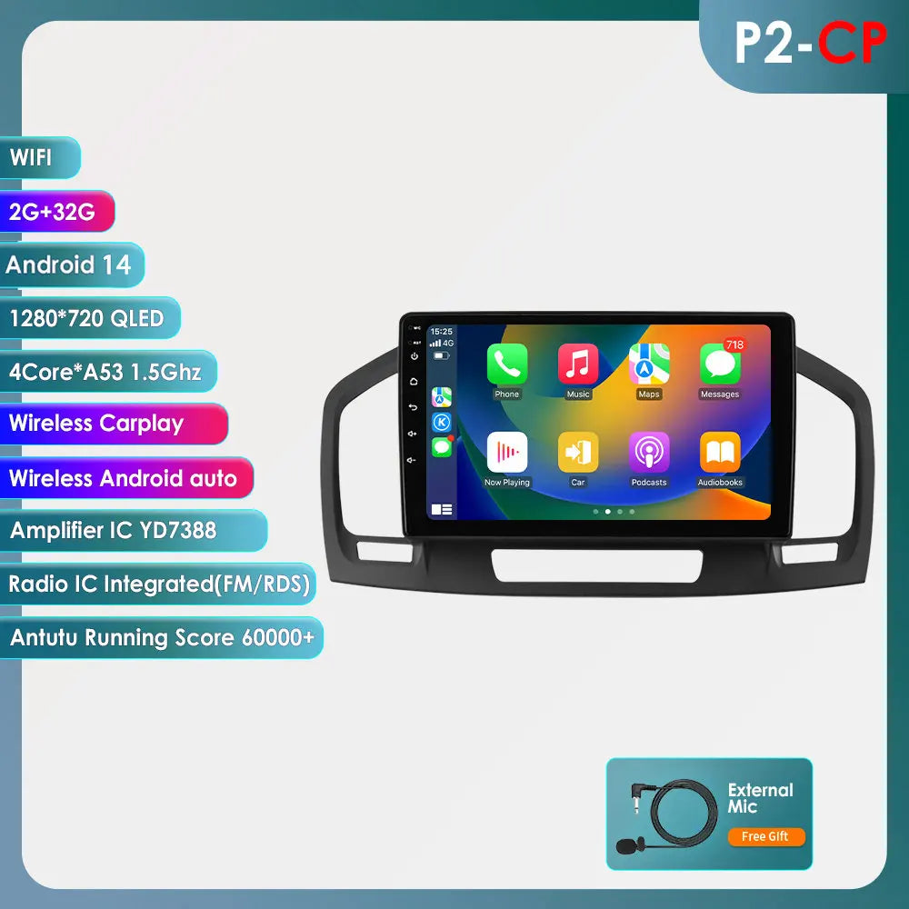 Opel Insignia 2009-2017 9" Android 14 Carplay Android auto wireless wifi bt gps 4g AUTM9ZD8