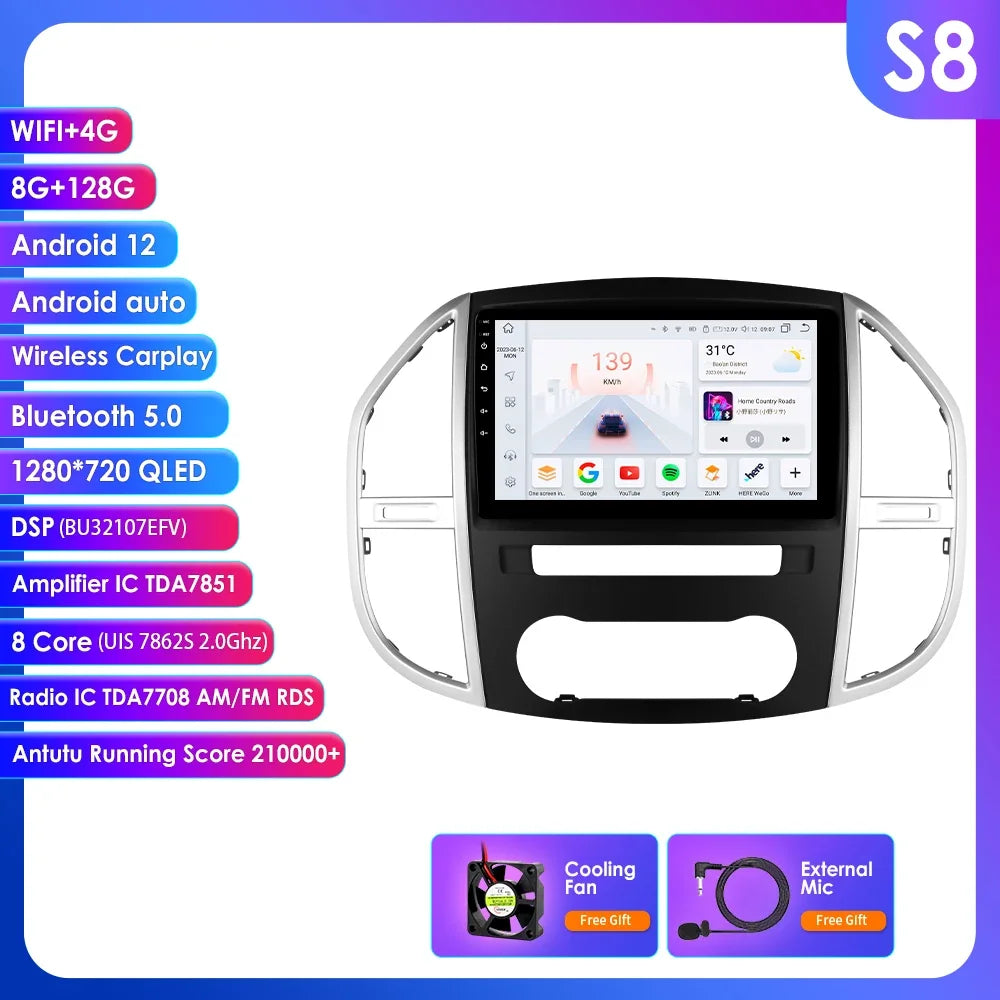 Mercedes Benz Vito W447 2014 - 2021 9" /10,33" Android 14 Carplay Android auto wireless wifi bt gps 4g AUTMCTCJ