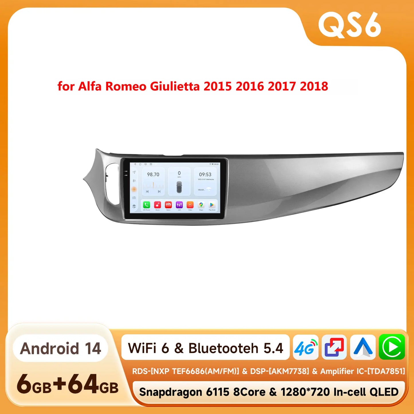 Alfa Romeo Giulietta 2010-2018 9" Android 14 Carplay Android auto wireless wifi bt gps 4g AUTMPK52