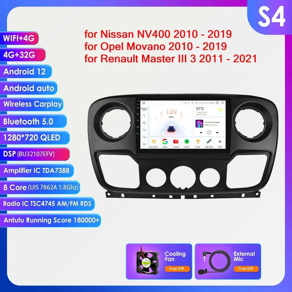 Nissan NV400 2010 -2019 10,1" / 10,33" Android 14 Carplay Android auto wireless wifi bt gps 4g AUTM1OGW