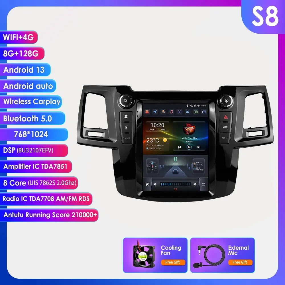 TToyota Fortuner Vigo Hilux 2005-2014 9,7" Android 14 Carplay Android auto wireless wifi bt gps 4g AUTMQD6Z
