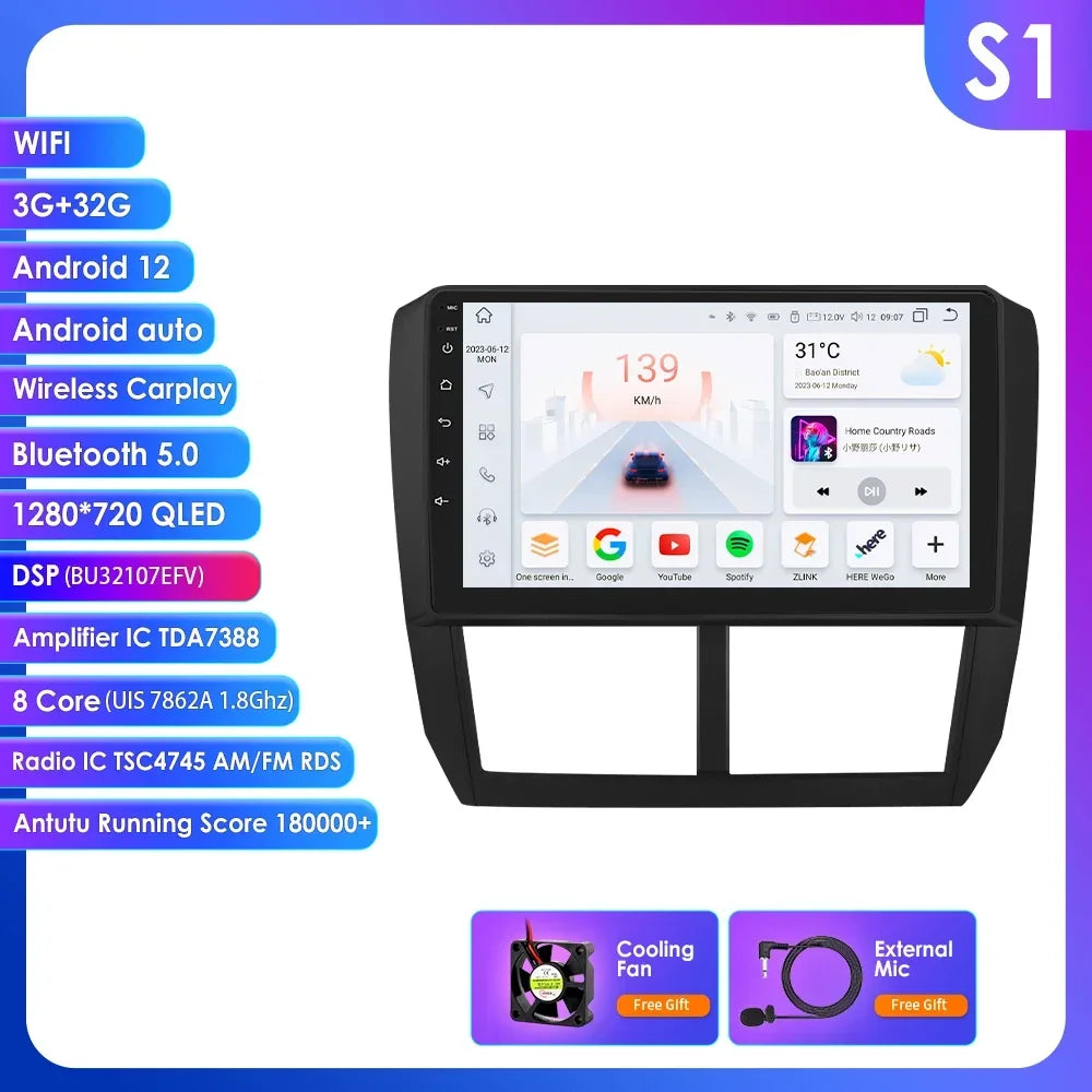 Subaru Forester 3 SH 2007-2013 Impreza WRX " Android 14 Carplay Android auto wireless wifi bt gps 4g AUTMFSTSB