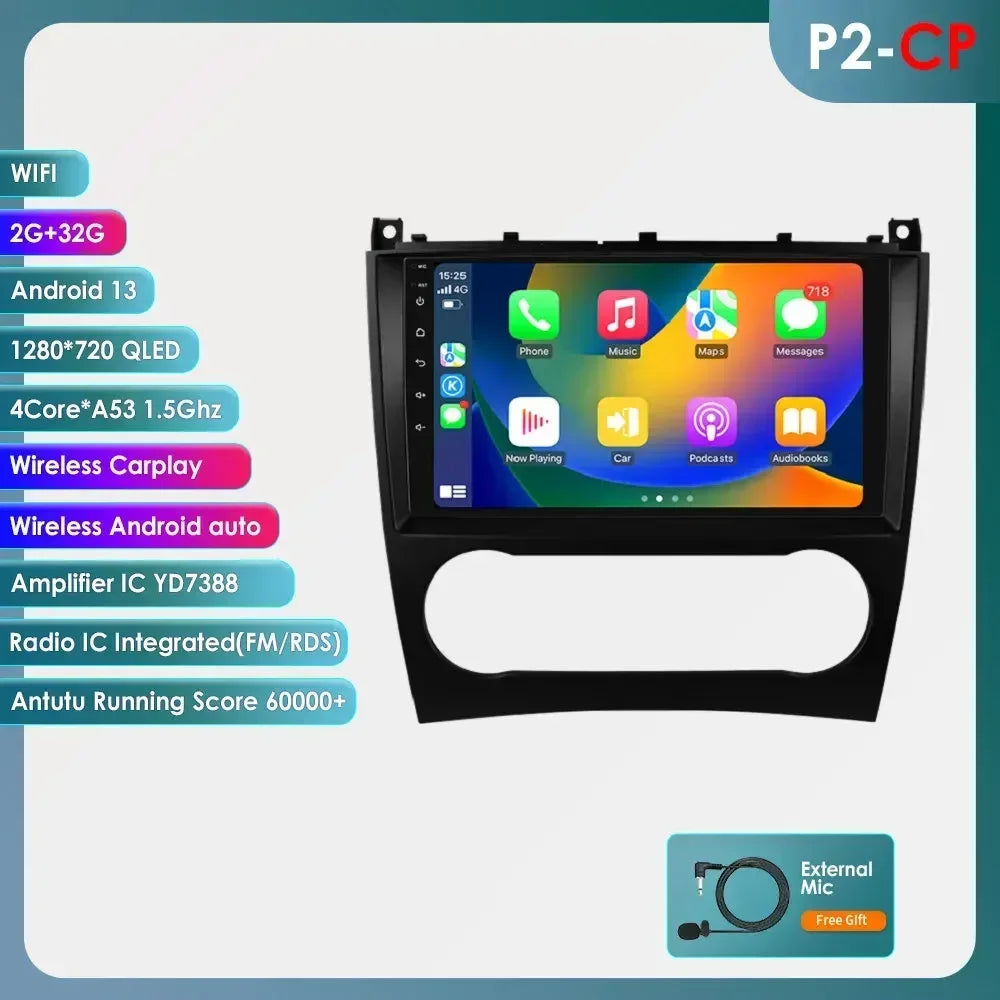 Mercedes Benz CLC W203 C-Class C180 C200 CLK200 CLK W209 9" / 10,33" Android 14 Carplay Android auto wireless wifi bt gps 4g AUTMNWKX