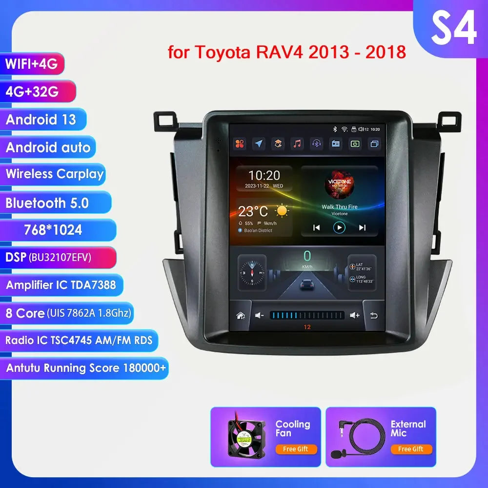 Toyota RAV4 Rav 4 2013-2018 9" Android 14 Carplay Android auto wireless wifi bt gps 4g AUTMKC1N