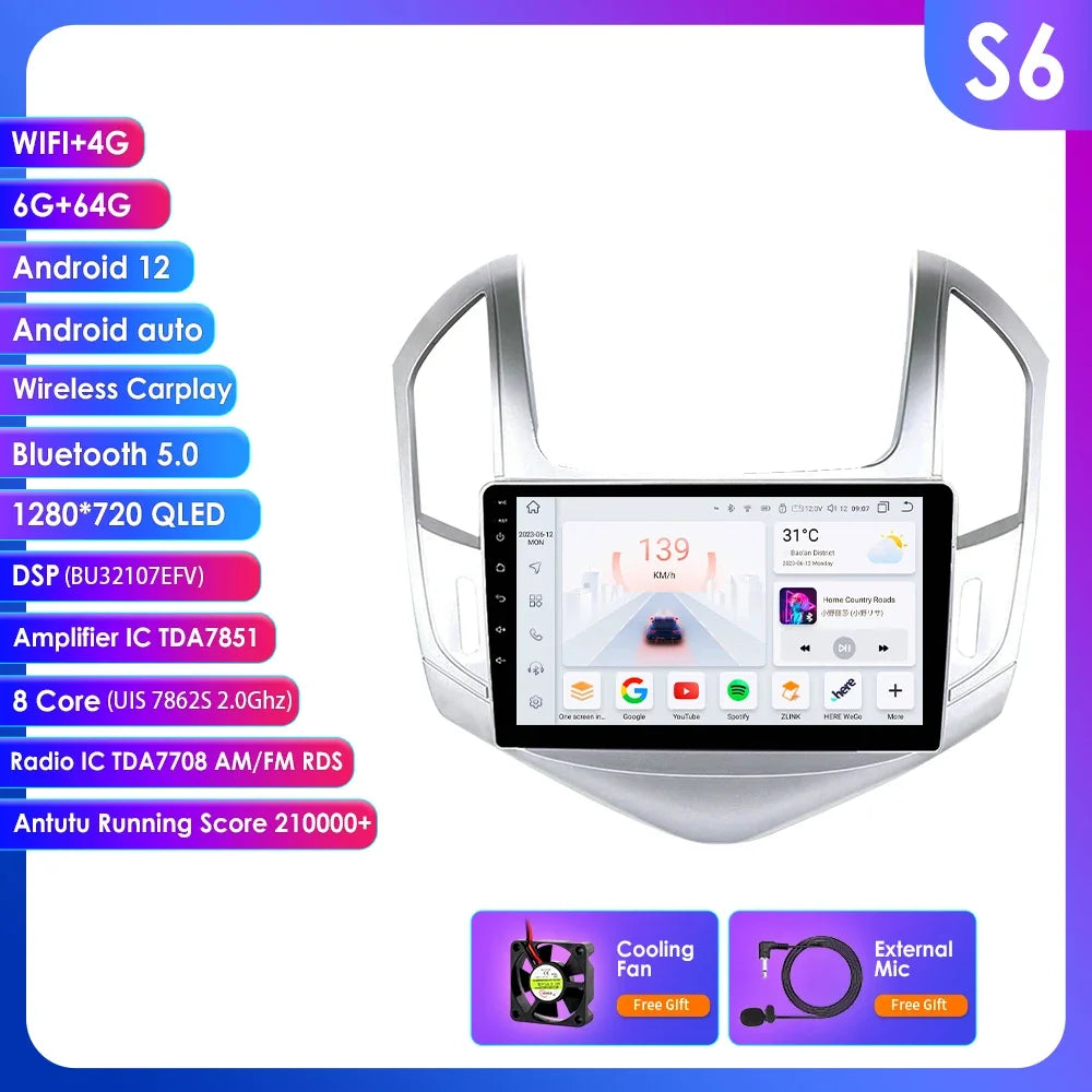 Chevrolet Cruze J300 J308 2012-2015 9" Android 14 Carplay Android auto wireless wifi bt gps 4g AUTMSCX3